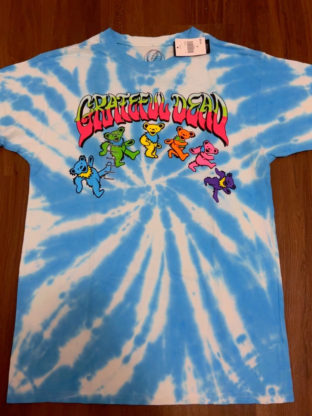 Grateful Dead Blue Tie-Dye unisex T‑Shirt with Rainbow Dancing Bears